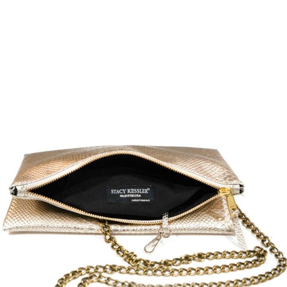 Chic Gold Metallic Faux Alligator Crossbody Mini NWT - Picture 5 of 14